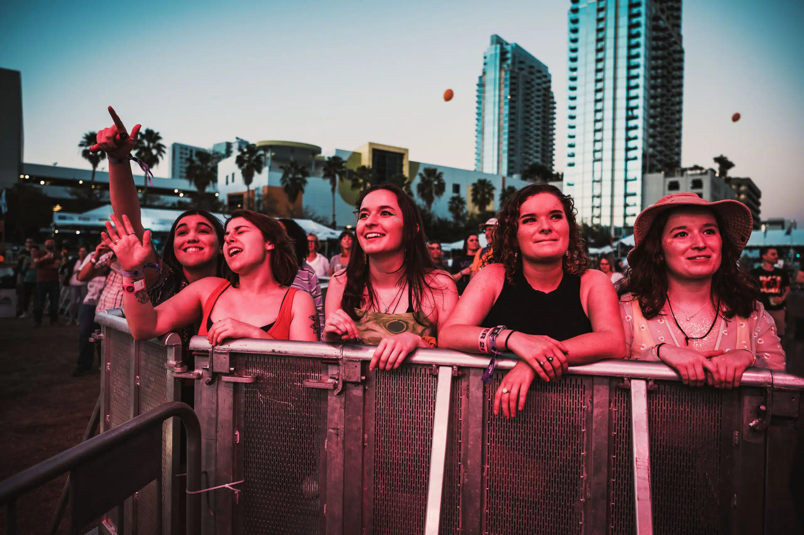 View of people watching the festival with the downtown Tampa skyline in the background